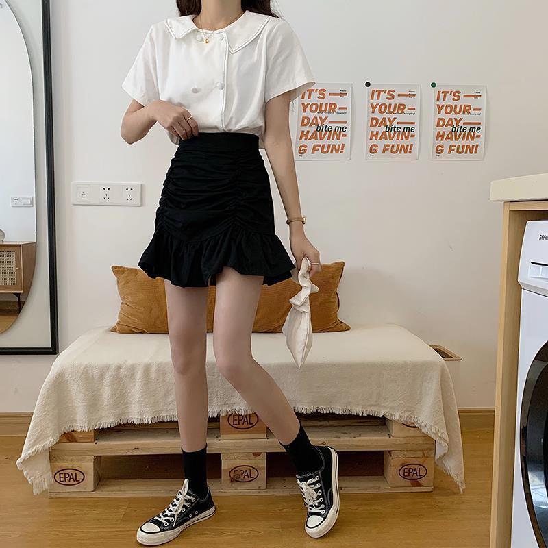 Женская мини-юбка с оборками Deeptown, элегантная белая Милая плиссированная короткая юбка, повседневная трапециевидная однотонная Милая базовая юбка в Корейском стиле