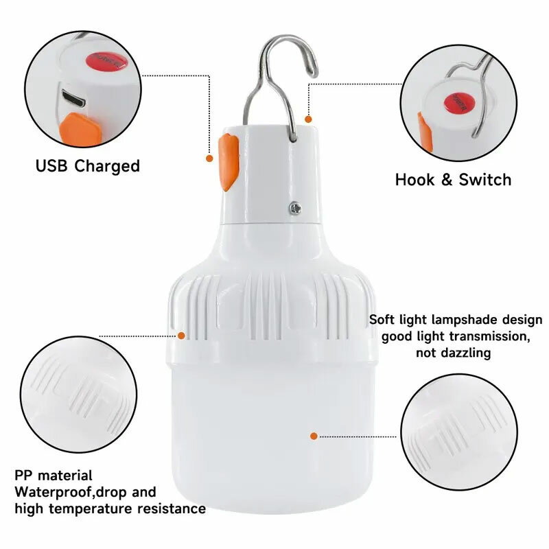 Nuove luci di emergenza a LED casa all'aperto USB ricaricabile lanterne portatili lampada di emergenza lampadina batteria lanterna BBQ luce da campeggio