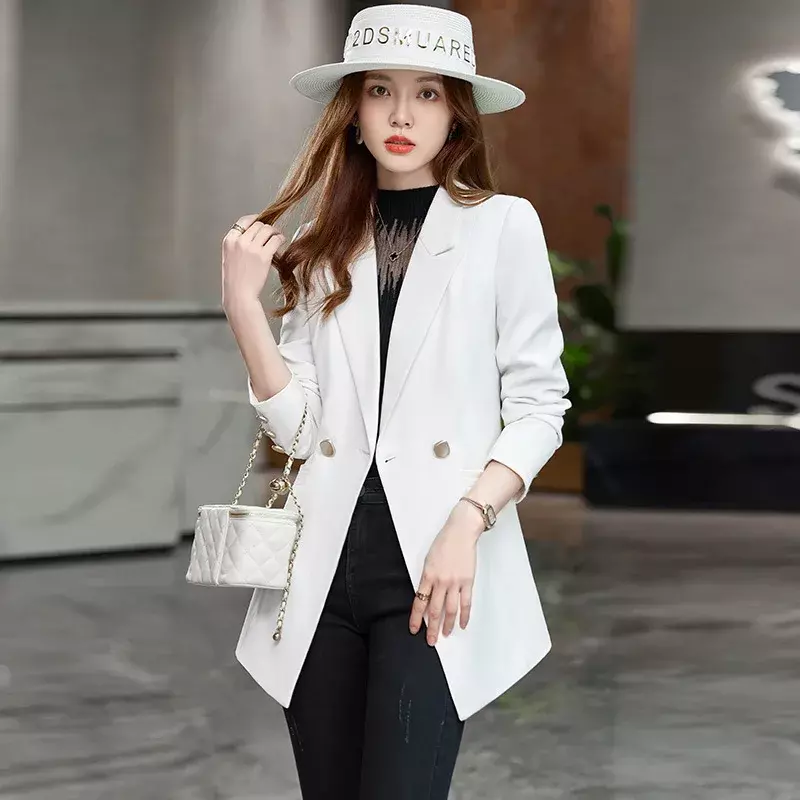 Nowy biały morelowy czarny damski formalny blezer damski płaszcz z długim rękawem kurtka jednorzędowa jesienna damska odzież wierzchnia