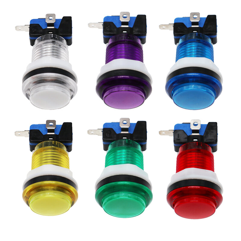 Круглая разноцветная аркадная Кнопка 12 В, 30 мм, с 1P, 2P, монета, запуск, пауза, выход, выбор, кнопка наклейки