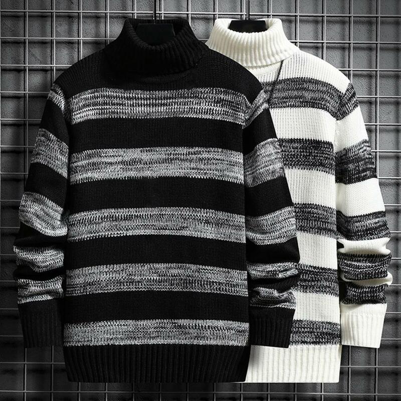 Pullover  Trendy Color Matching Men Winter Sweater High Collar Men Sweater Knitting   for  Daily Wear