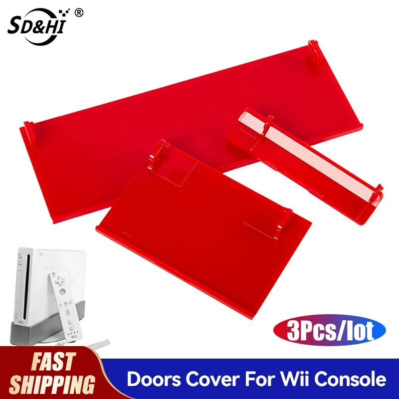 Couverture de fente de porte de carte mémoire pour console Nintendo Wii, couvertures de porte rouges, remplacement de console, 3 en 1, 3 pièces