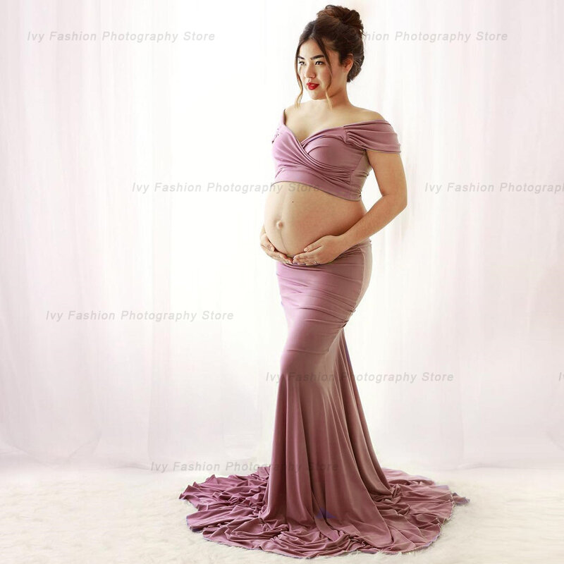 Rekwizyty do fotografii ciążowej rozciągają bawełniany dwuczęściowy do podłogi spódnica kobiety ubrania ciążowe ubrania sesja zdjęciowa w ciąży