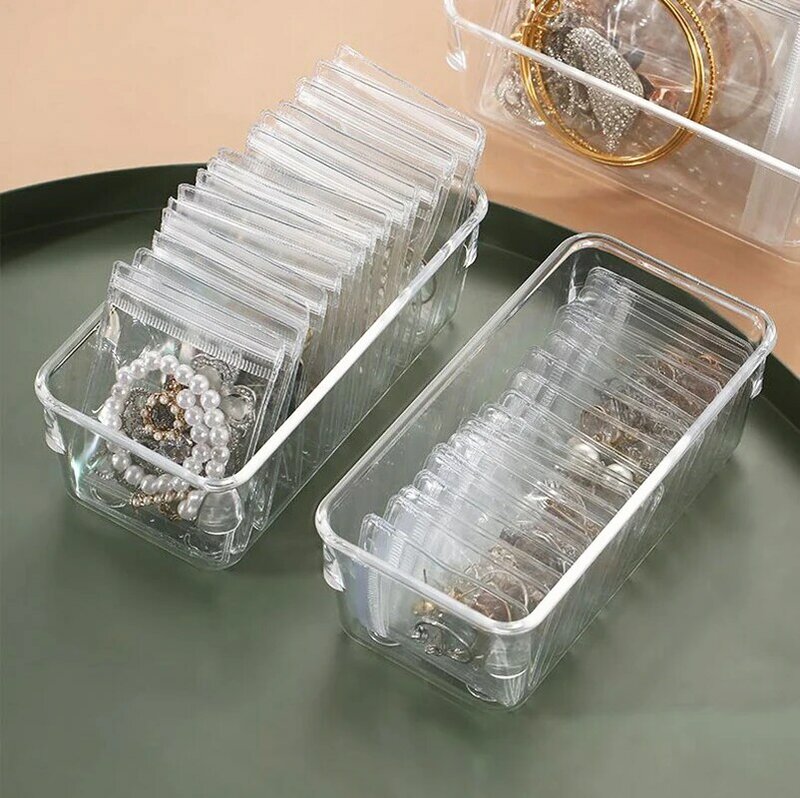 10 sztuk przezroczyste PVC Organizer biżuterii torby pierścionek na prezent schowek na kolczyki torba opakowanie wyświetlacz antyutleniające samoklejący woreczki