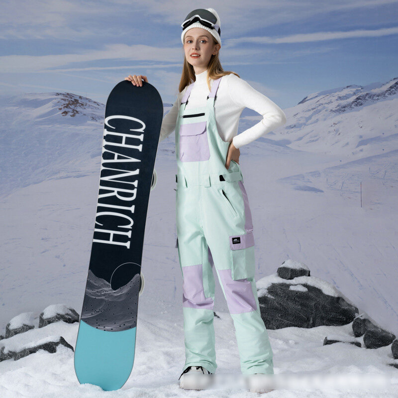 -30℃ Ski strap pants for women Snow Jumpsuit solid color girl Block wind and snow Warm and breathable Men's Couple Style