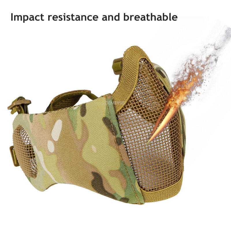 Tactical Metal Steel netto maska siatki polowanie pół twarzy ochrona słuchu maski Airsoft kamuflaż straż maska