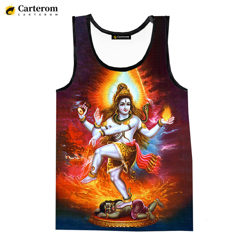 Tank Top Gambar Cetak Digital 3D God Hindu God Lord Siwa Kaus Rompi Mode Pria Wanita Singlet Tanpa Lengan Ukuran Besar Keren