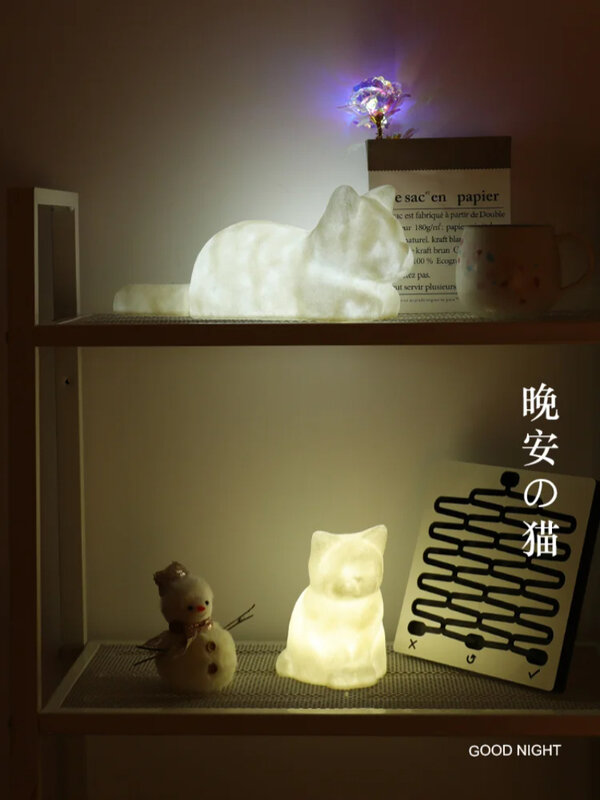 Kot lekki zimny i ciepły dwukolorowy lampka nocna do sypialni do lampka nocna nastrojowe oświetlenie mała lampka nocna dekoracja na biurko światła
