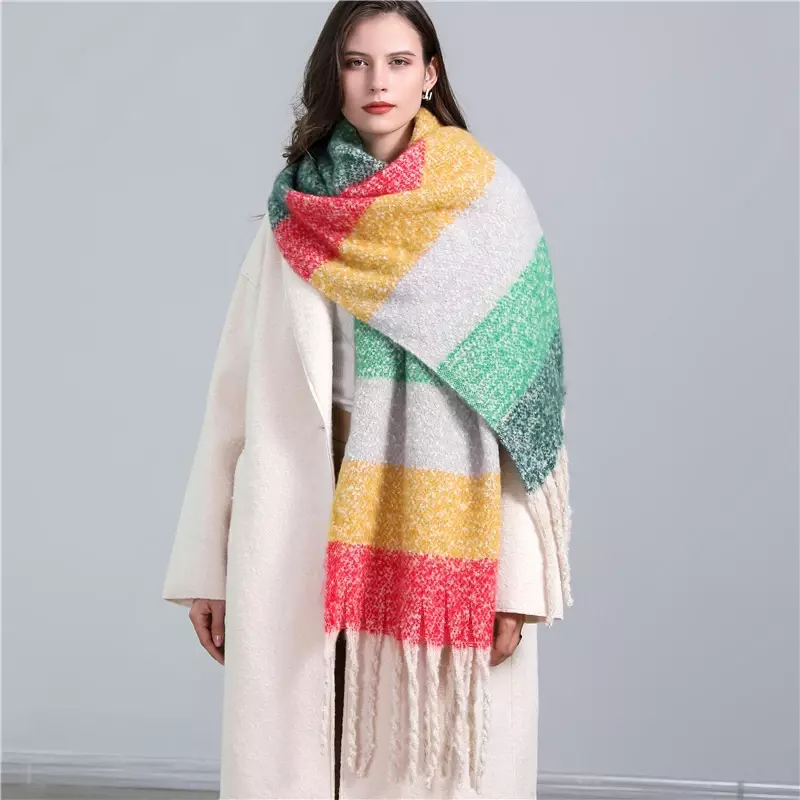 2022 nowa, w kratę kaszmirowy szalik kobiety zima ciepły szal moda Bufanda brytyjski Tassel apaszka kobiet Echarpe Pashmina okłady