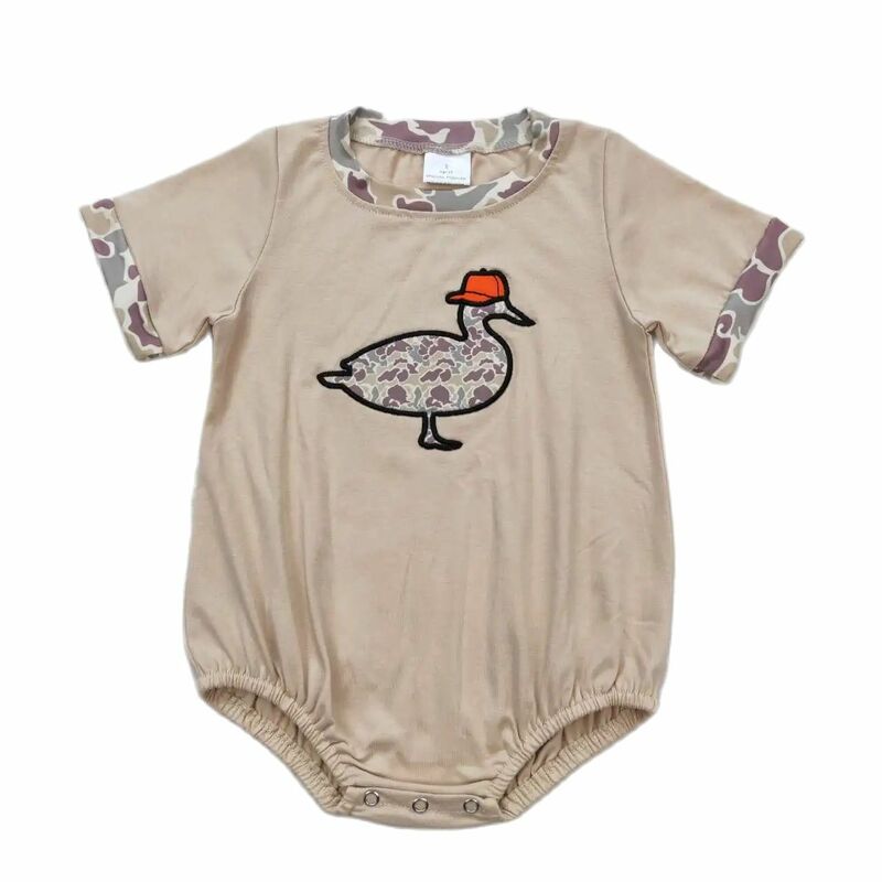 Оптовая продажа, комбинезон с изображением утки для новорожденных, комбинезон с короткими рукавами для маленьких мальчиков, детский Камуфляжный цельный комбинезон