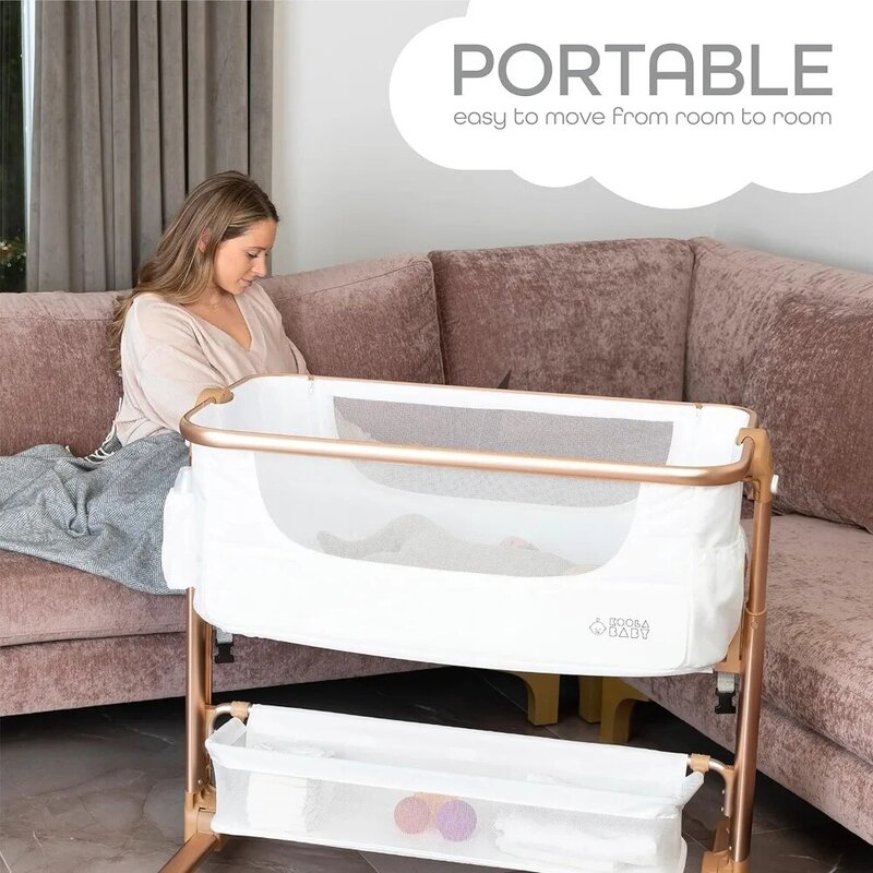 سرير نوم محمول بجانب السرير للطفل ، سرير سهل الطي مع سلة تخزين لحديثي الولادة ، سرير بجانب السرير