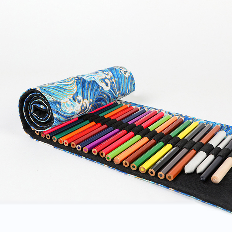 Estuche de lápices de lona Kawaii, 12/24/36/48 agujeros, papelería coreana, bolsas de lápices enrollables, útiles escolares