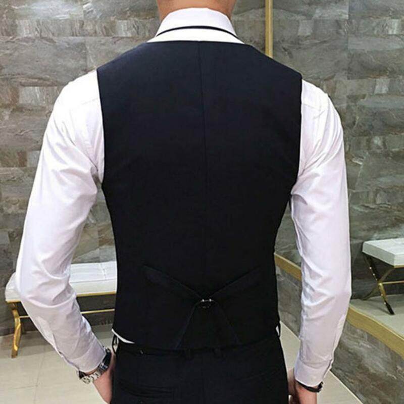 Men Vest Solid Color Single-breasted V Neck Waistcoat Formal Blazer Cardigan Work Gentle Business Trip Wedding Groom Waistcoat