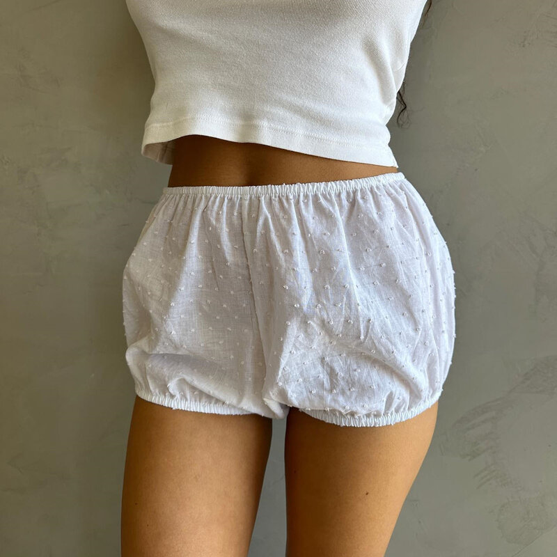 New Cute Women's Y2K Kawaii Bloomer Shorts Casual Elastic Waist Solid Color/Contrast Color/Plaid Summer Aesthetic Lounge Boxers