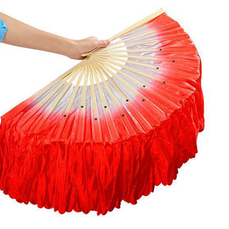 Handmade punho de bambu para dança do ventre, ventilador colorido, estilo chinês, arte folclórica, adereços de dança, seda artificial