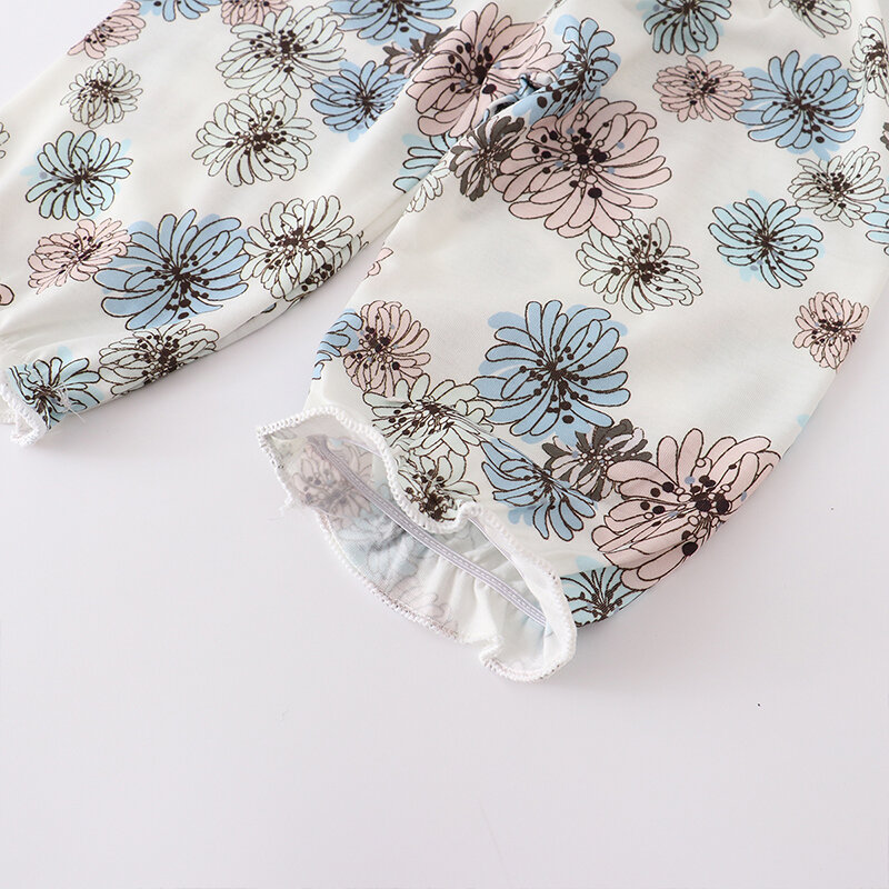 Pakaian bayi perempuan baru lahir, Jumpsuit 3 potong baju balita warna Solid Kerut bunga cetak celana ikat kepala