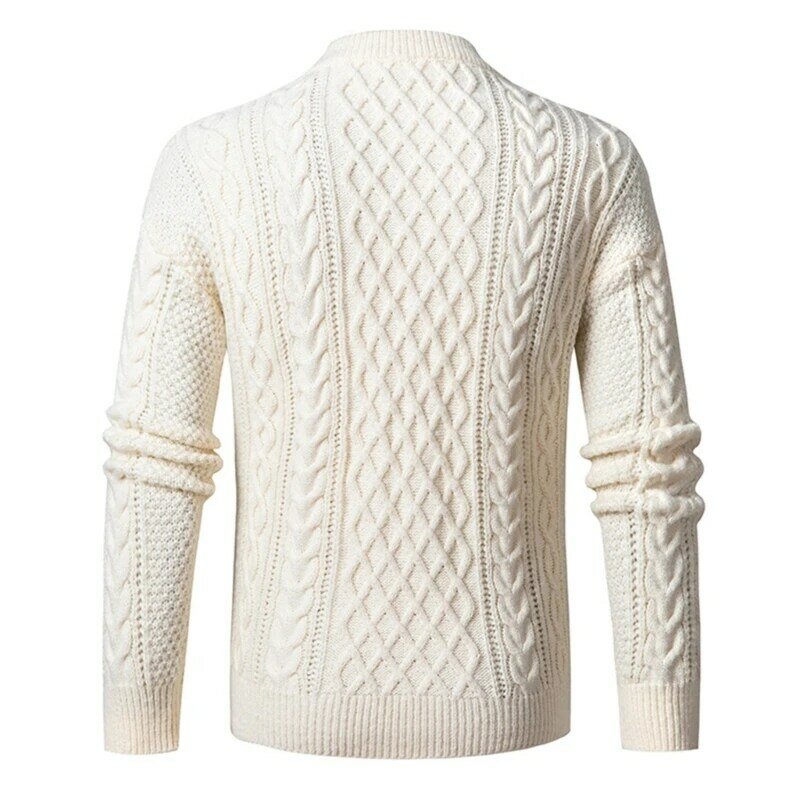 Otoño Invierno para hombre suéter cuello redondo Cable trenzado jerseys punto cálido Fit Casual manga larga