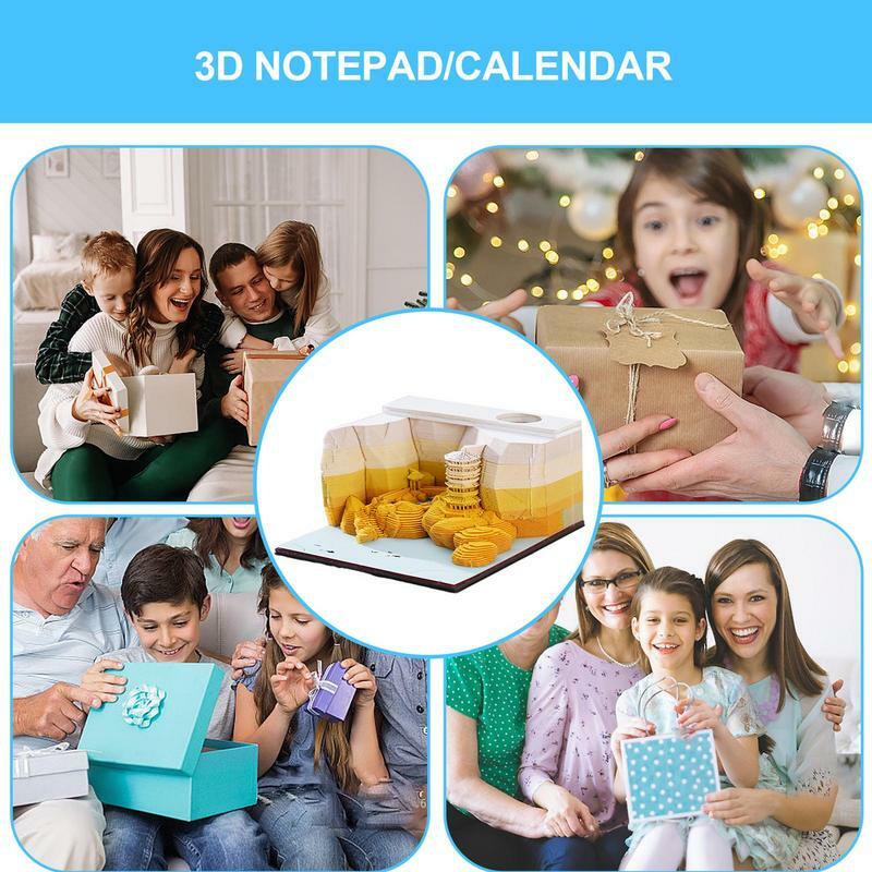 3D Memo Pads com Forma Paisagem, Sticky Note Cubes, 3D Desk Calendar, Mini Modelo Paisagem, Acessórios de Escritório, Presente
