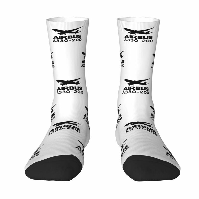 Autumn Winter Casual Unisex Airbus A330 Socks Airline Airplane Breathable Middle Tube Socks