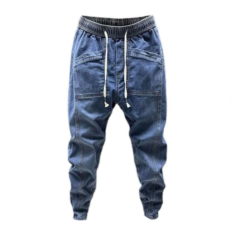 Jeans à poches élastiques pour hommes, pantalon cargo en denim, poches, décontracté, solide, Harem, printemps