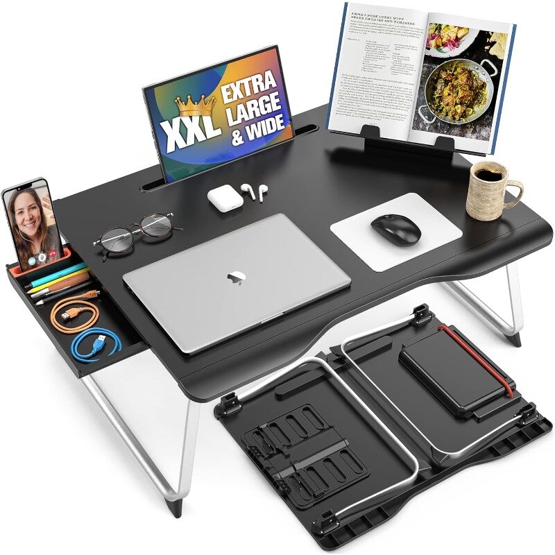 Stół [bardzo duża XXL] składany biurko na laptopa do łóżka, podstawka do laptopa do łóżka i sofy, blat stołu 26x19 cali