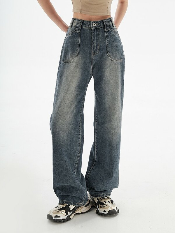 Jeans larghi in Denim mamma donna pantaloni Cargo Vintage a vita alta Casual Streetwear Harajuku Jeans a gamba dritta Femme