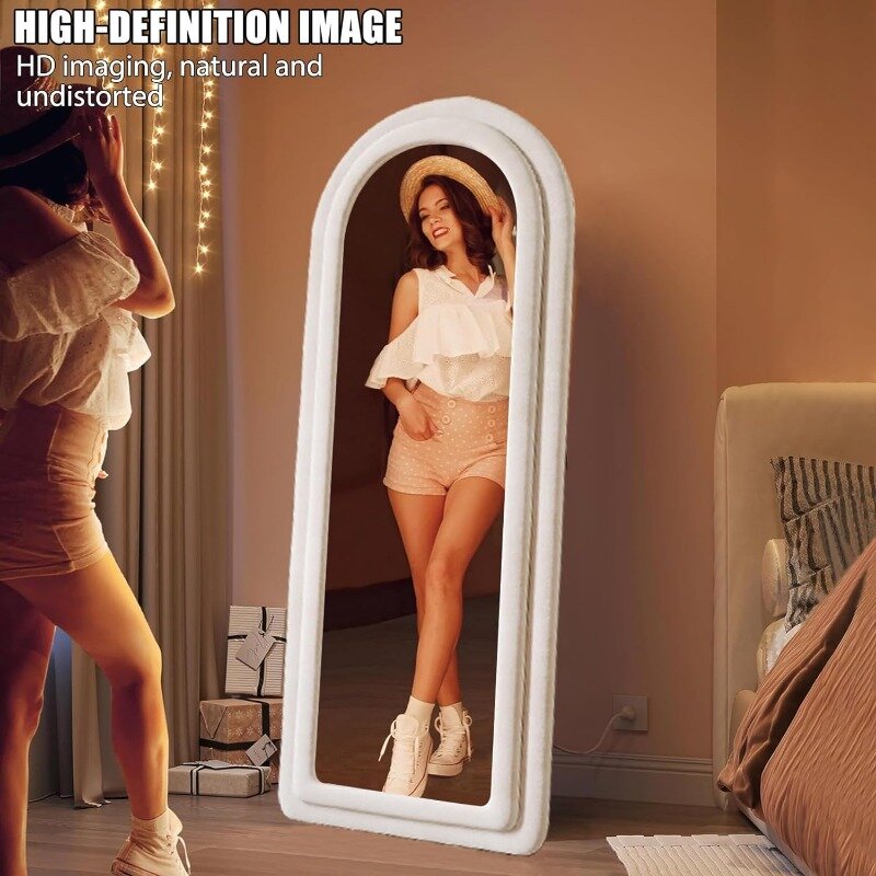 Specchio da pavimento in flanella a figura intera con supporto ad arco in piedi appeso a parete specchio per il corpo 63 "x 24" HD moderno