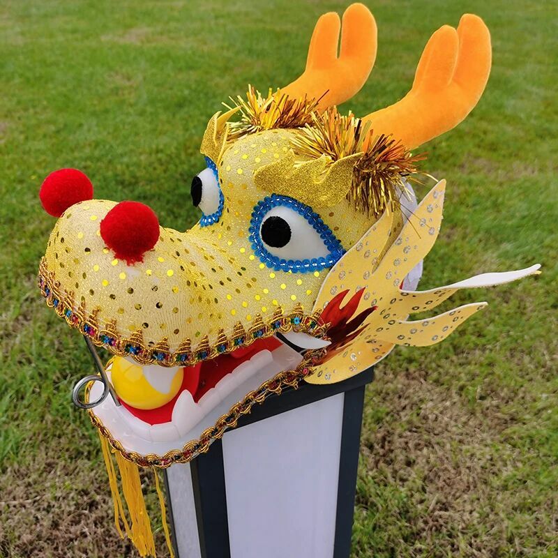 Accesorios de plástico para la cabeza de baile de dragón para adultos y niños, baile divertido al aire libre, rendimiento de dragón chino, rojo y amarillo