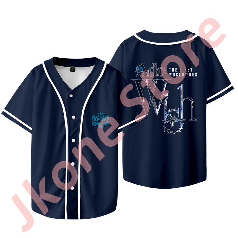Masculina e feminina Ado Wish Tour Merch Jersey de beisebol, camiseta rosa azul, cosplay, jaqueta manga curta, moda casual