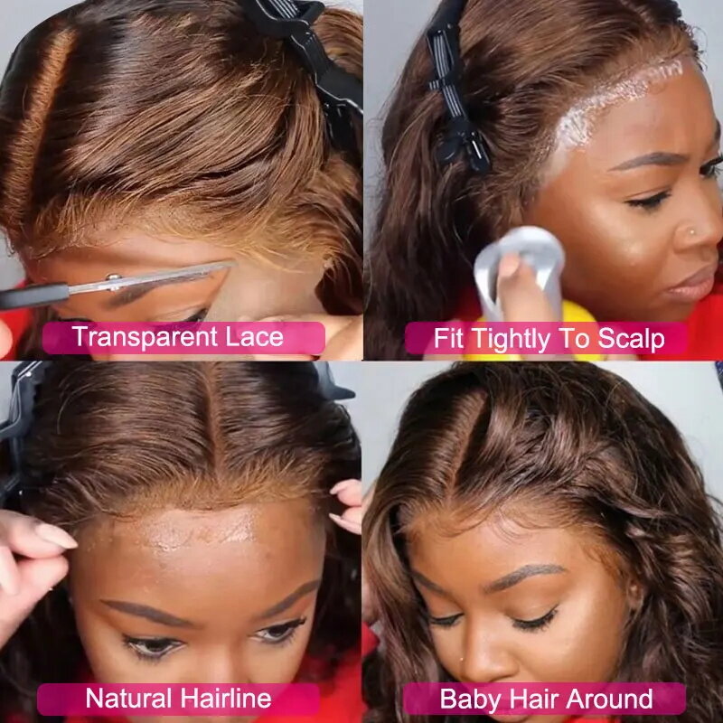 Pelucas de cabello humano marrón Chocolate para mujer, peluca Frontal de encaje recto de hueso 13x6, 13x4 marrón HD transparente