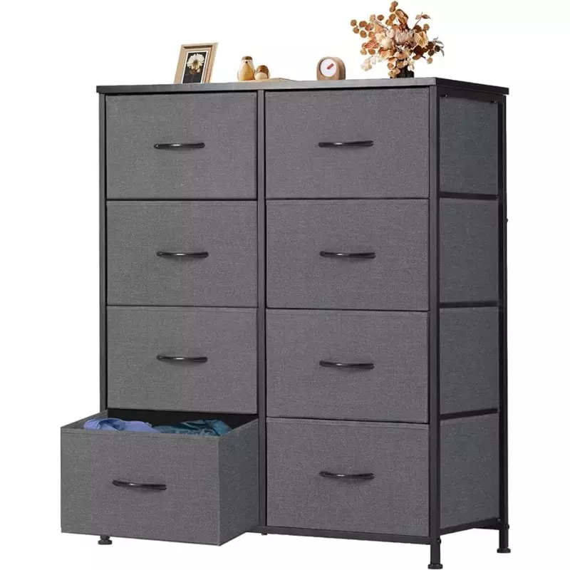 Dresser, 8-drawer Wardrobe, Closet Storage Table with Fabric Box, Metal Frame, Living Room Wood Countertop