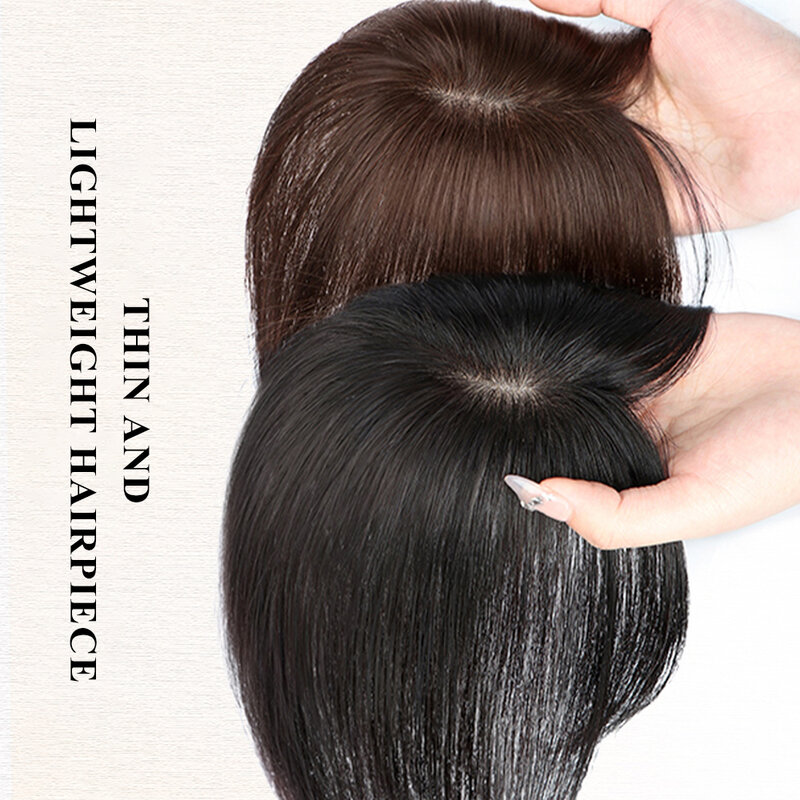 Toppers em forma de T para mulheres, pedaços de cabelo com 3 clipes, perucas com cabelo ralo, cor natural