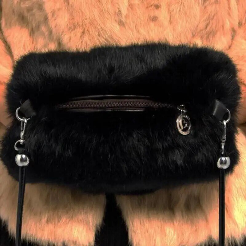 女性用の天然毛皮のバッグ,エレガントなウサギの毛皮のバッグ,デュアルユース,ハンドバッグ