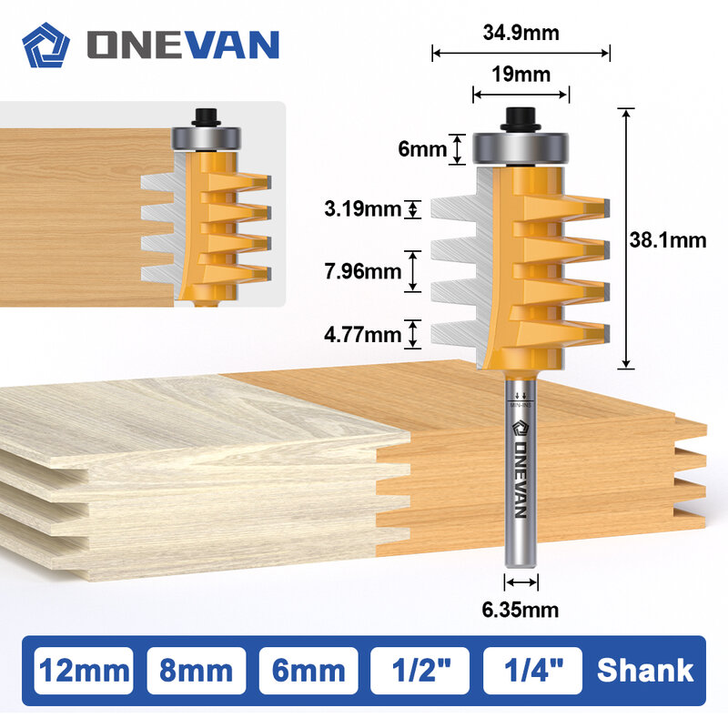 ONEVAN-broca de enrutador de junta de dedo, vástago de 6/6, 35/8/12/12, 7mm, cortador de fresado de carburo de tungsteno para carpintería de madera