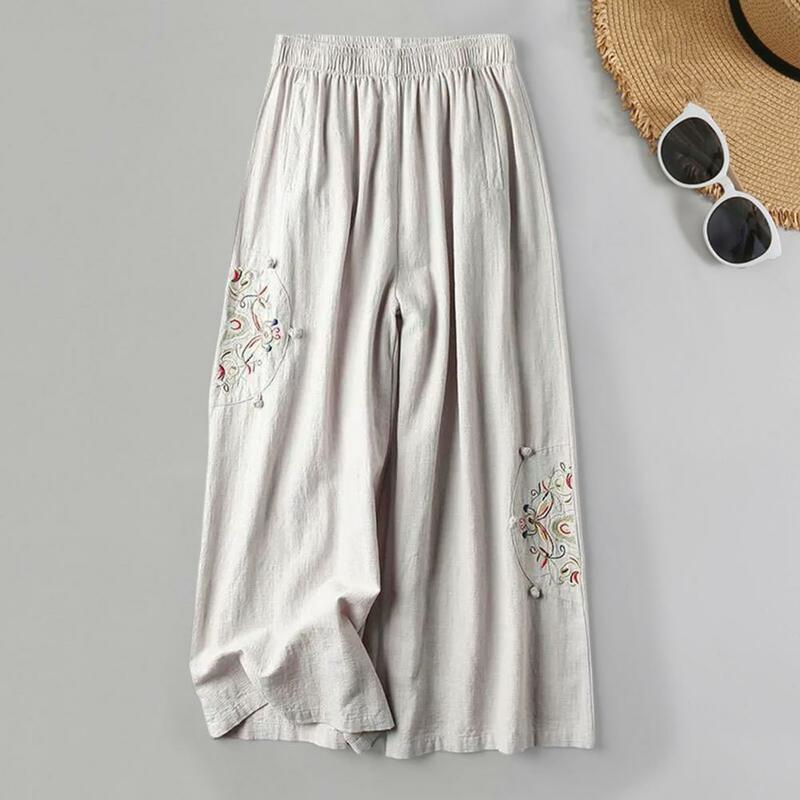Kobiety spodnie na lato szerokie nogawki głębokie krocze luźne spodnie w stylu Vintage dopasowane do topu z elastyczną talią letnie dziewiąte spodnie damskie ubrania