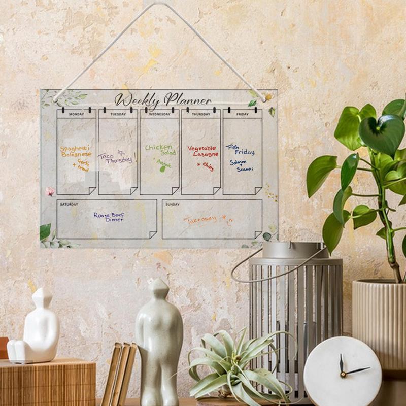 Weekly Acrylic Dry Erase Board Acrylic Erasable & Reusable Wall Calendar Weekly Planner For Bedroom Includes 6 Color Markers