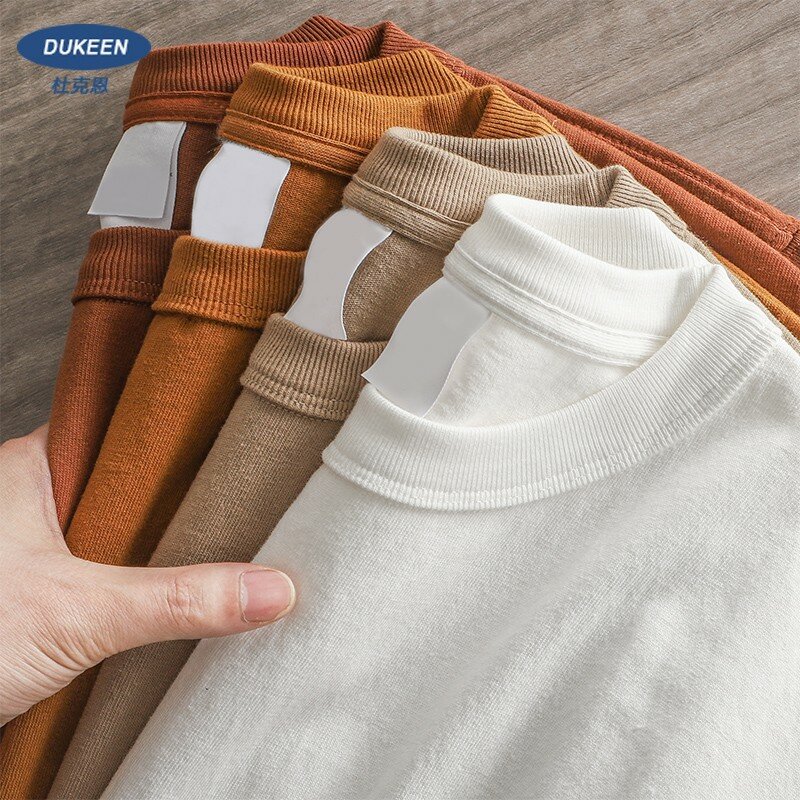 Dukeen เสื้อยืดแขนยาว11.2ออนซ์สำหรับผู้ชาย, เสื้อผ้าผู้ชายผ้าฝ้าย100% ธรรมดาคอกลมสีขาวโอเวอร์ไซส์