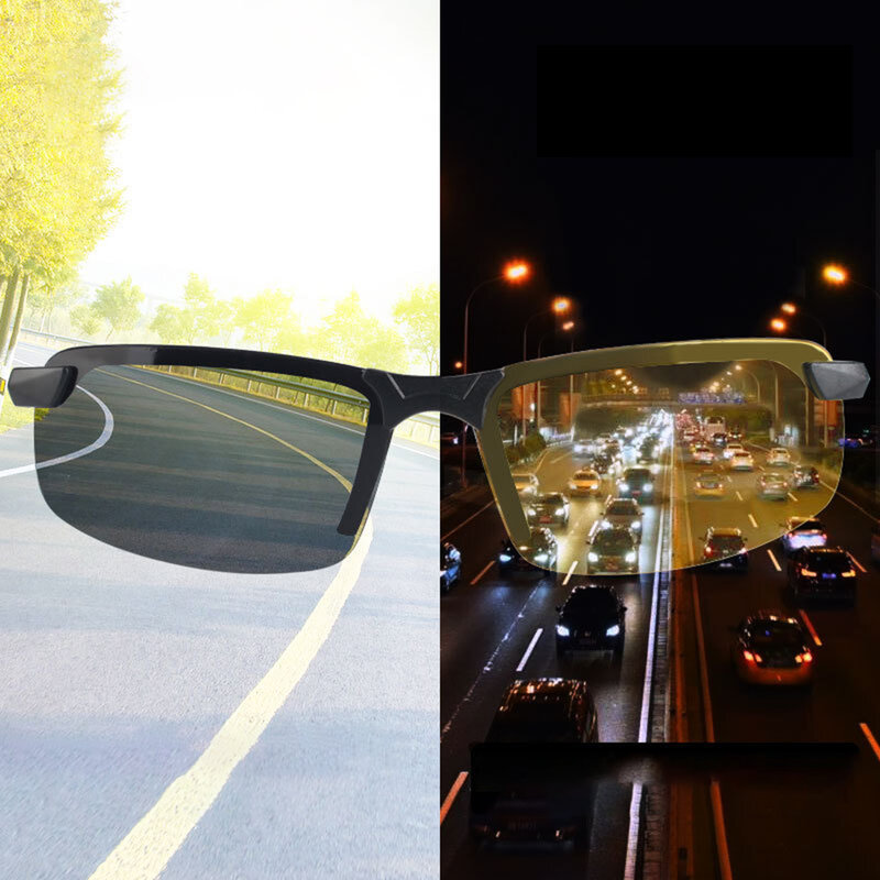 PC nero giallo occhiali da sole per auto occhiali camaleonte occhiali da sole maschili cambia colore visione notturna diurna accessori per auto universali