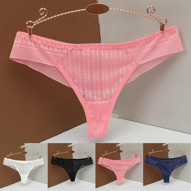 Women Elastic Thong G-string Panties Sexy Low Rise Mesh See Though Sheer Knickers T-Panties Shapewear Lingerie Underwear
