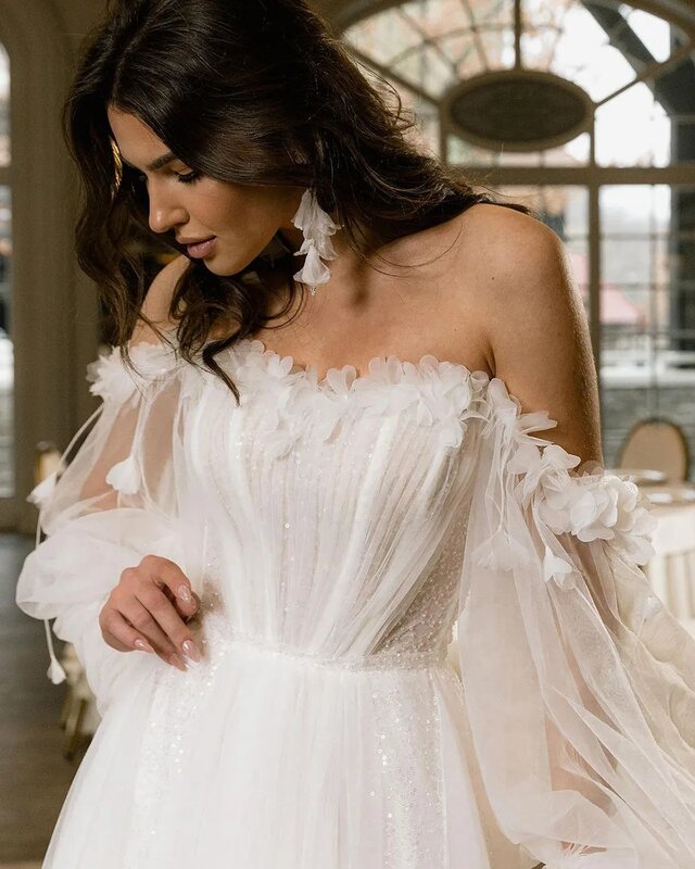 Klassieke Eenvoudige Trouwjurken 2024 Voor Vrouwen A-Lijn Tule Bruidsjurken Kanten Appliques Vintage Gewaden Elegante Vestidos De Novia
