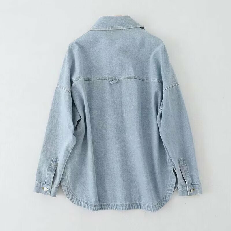 Women's 2024 New Fashion Casual Joker Loose Version Denim Fabric Blouses Retro Long-sleeved Button-down Blouses Chic Tops