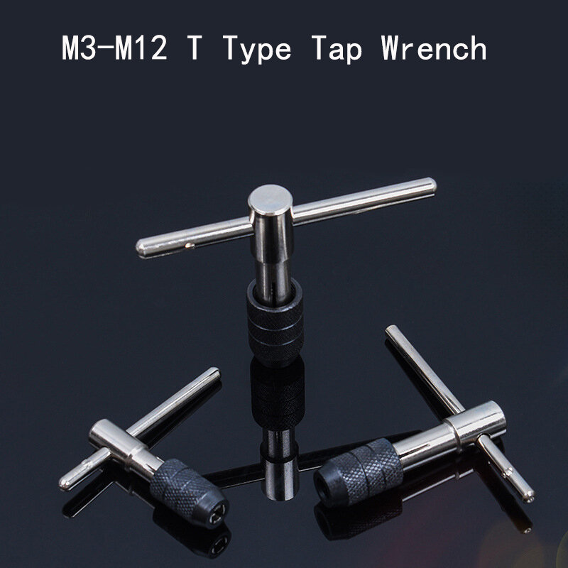 Llave de grifo tipo T ajustable, M3-M6(1/8-1/4), M5-M8(3/16-5/16), M6-M12(1/4-7/16), herramienta de roscado a mano, soporte de rosca