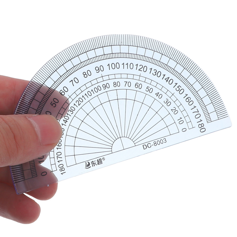 Réguas plásticas transparentes da medida do ângulo, transferidor do grau, matemática do estudante, escola, escritório, 10cm