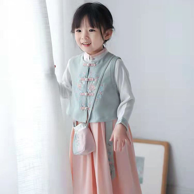 Gaun Hanfu anak perempuan, kostum tari tradisional pertunjukan panggung, peri Cina kuno, setelan pesta balita bayi Tang