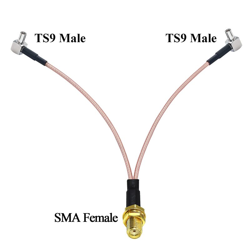 Cable divisor SMA hembra a Dual TS9 macho de ángulo recto, extensión RF Coaxial Tipo V, Pigtail Coaxial, 6 pulgadas (15cm), 2 paquetes