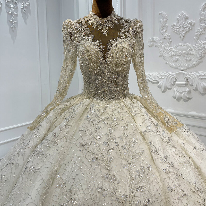 スパンコールのウェディングドレス,花嫁のための結婚式の衣装,ホルター,オーガンザチャペル,完全な袖,国際的なフラッシュセール,lscj01,2024