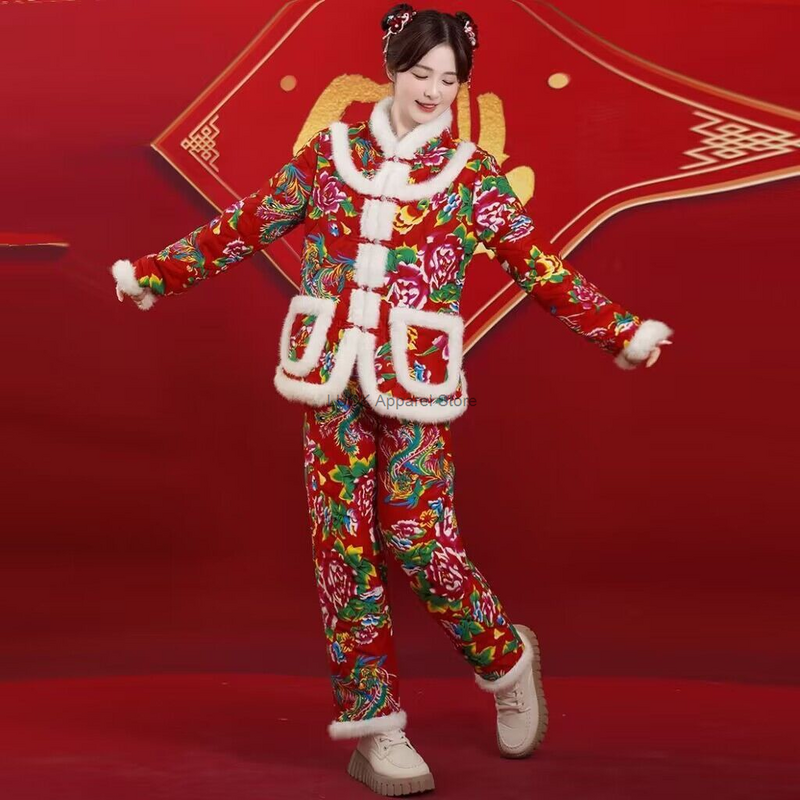 Dongbei Da Hua Ao Cosplay Big Flower Coat, Moda inverno, Casaco de algodão espessado, Casaco de algodão nórdico