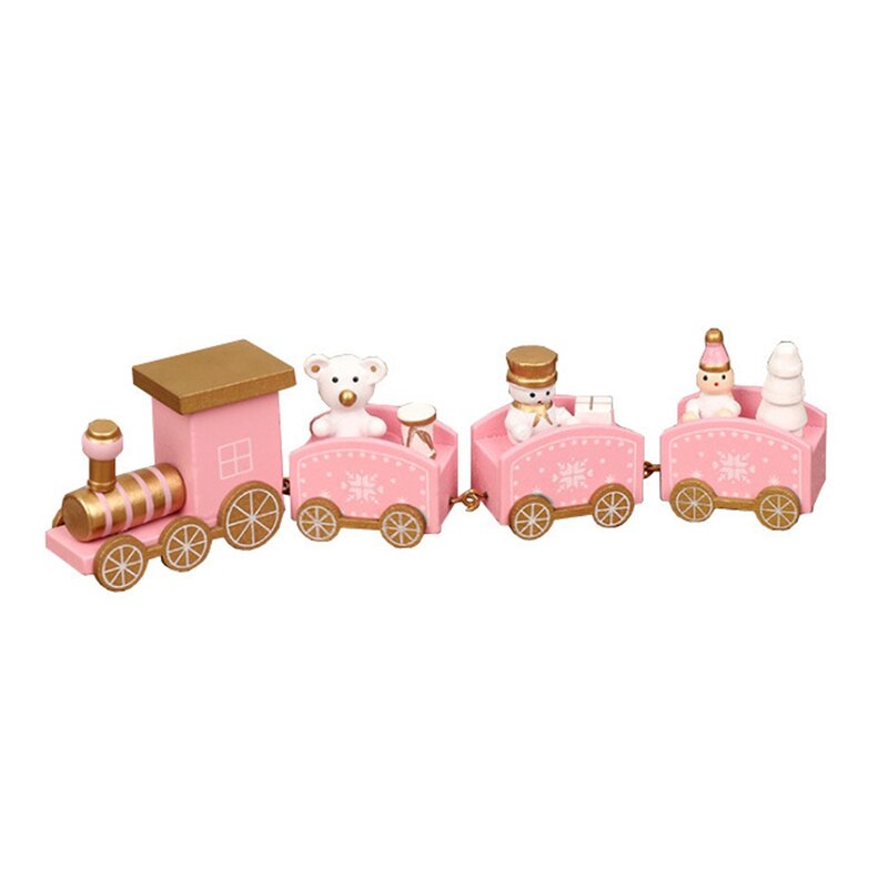 Ornamen kereta kayu merah muda Natal, dekorasi Selamat Natal untuk 2023 rumah hadiah anak-anak Noel Natal Navidad Tahun Baru 2024