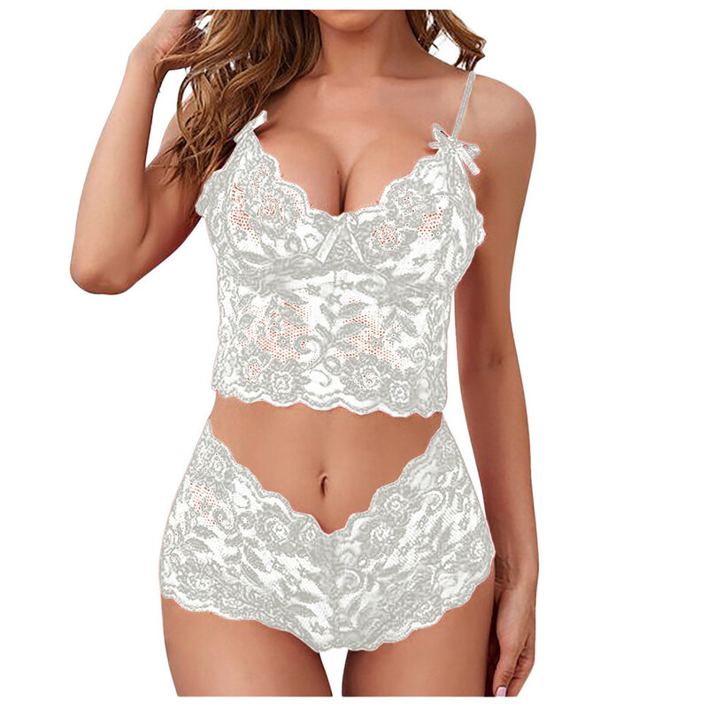 Erotic Lingerie Set Women Sexy Perspective Lace Sling Adjustment Chest Three-point Suit Transparent Sensual Pajamas Costume