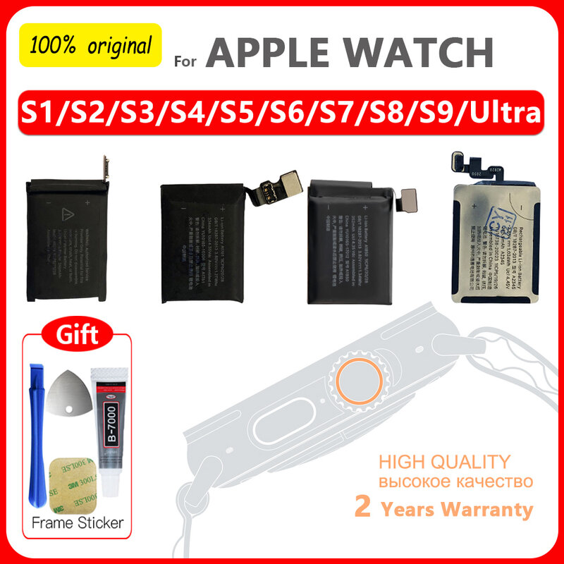 Bateria de substituição para Apple Watch Series, SE 1, 2, 3, 4, 5, 6, 7, 8, IWatch S1, S2, S3, GPS LTE, S4, S5, S6, s7, S8, 38 milímetros, 40 milímetros, 41 milímetros, 42 milímetros, 44 milímetros, 45 milímetros